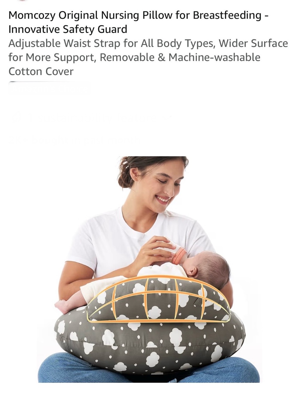 NIB..Momcozy Nursing Pillow - Gray Cloud Pattern
